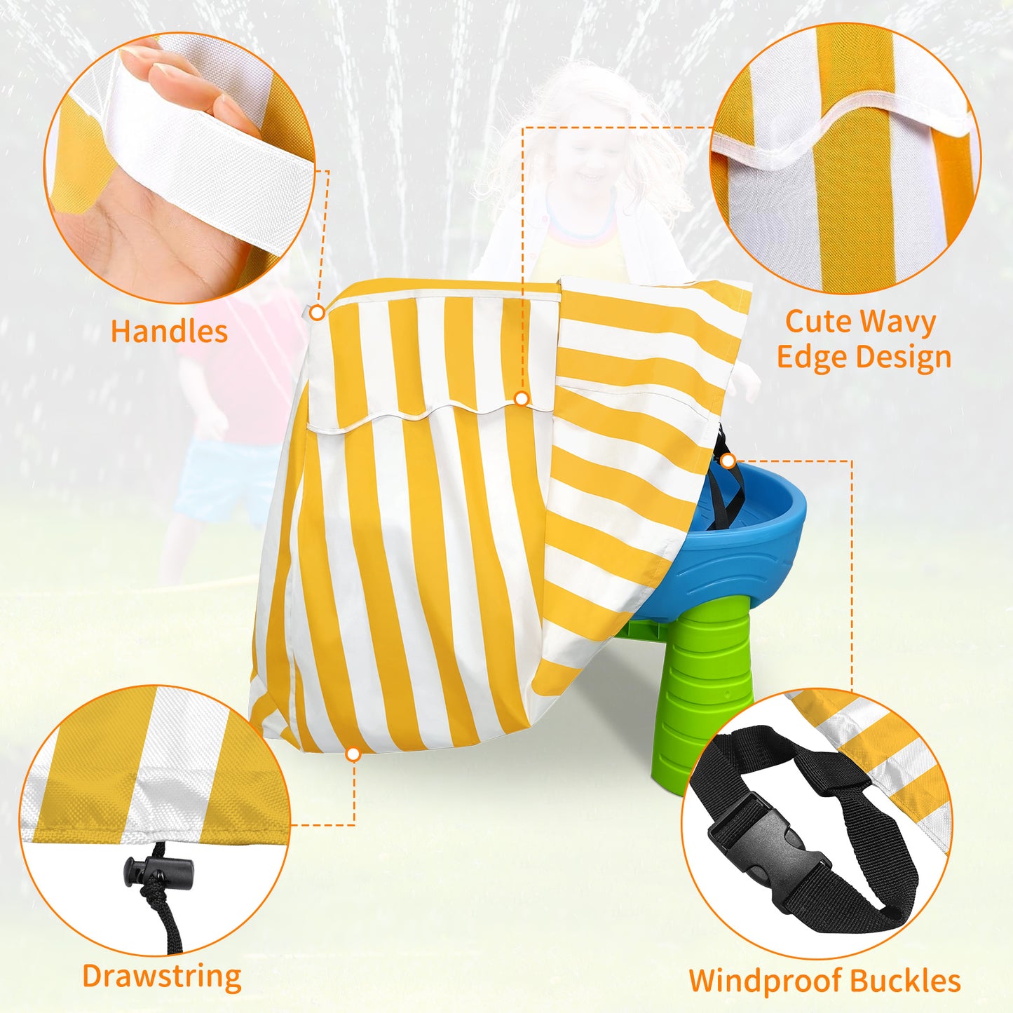 AKEfit Kids Water Table Cover, Waterproof Dustproof Outdoor Toys Cover Fits Rain Showers Splash Pond Water Table for Toddlers 1-3 - Yellow White (Cover Only)