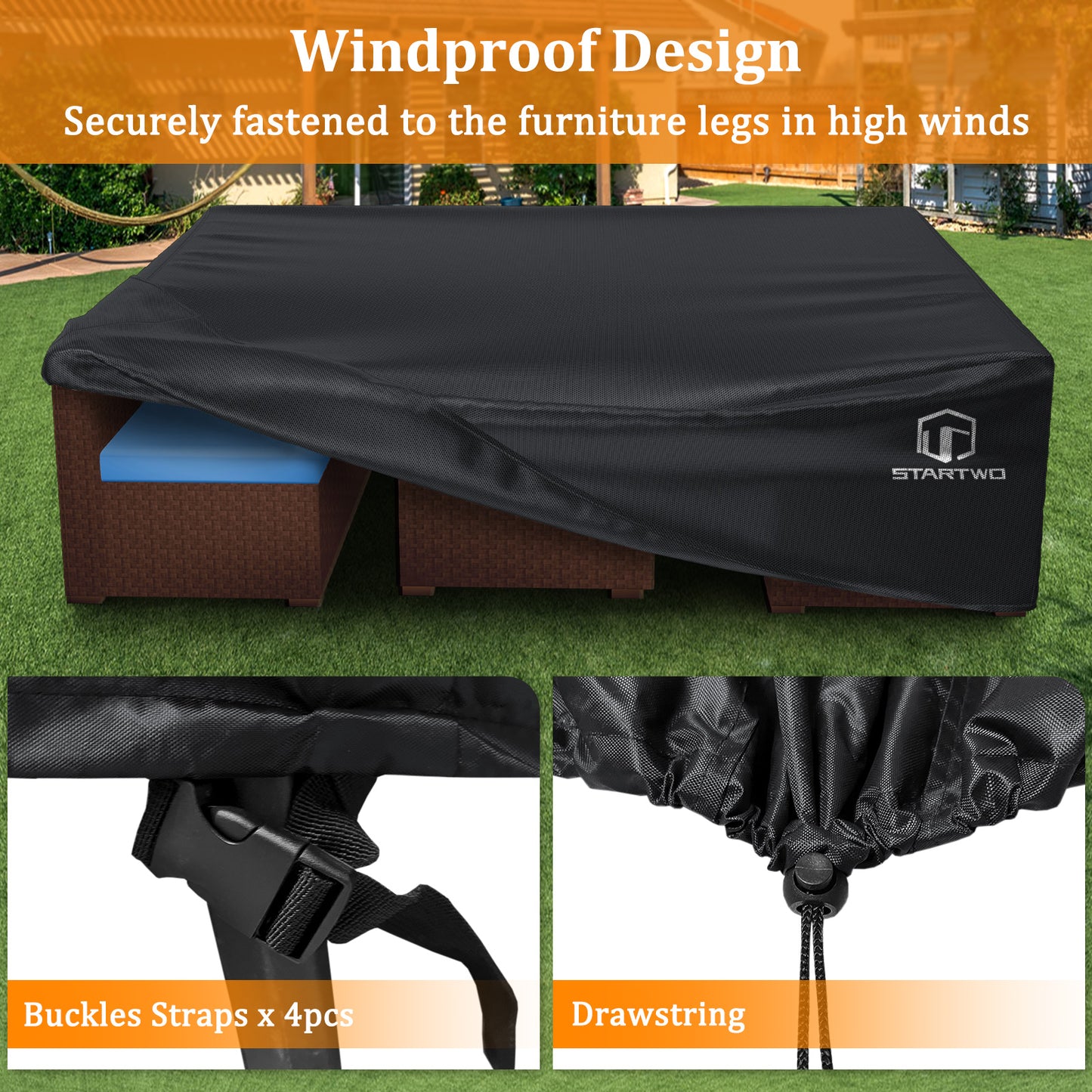 STARTWO Patio Furniture Covers Waterproof,Heavy Duty 7-12 Seats Outdoor Furniture Cover for Sectional Sofa, Table and Chairs Set, 108"Lx82"Wx28"H, Black