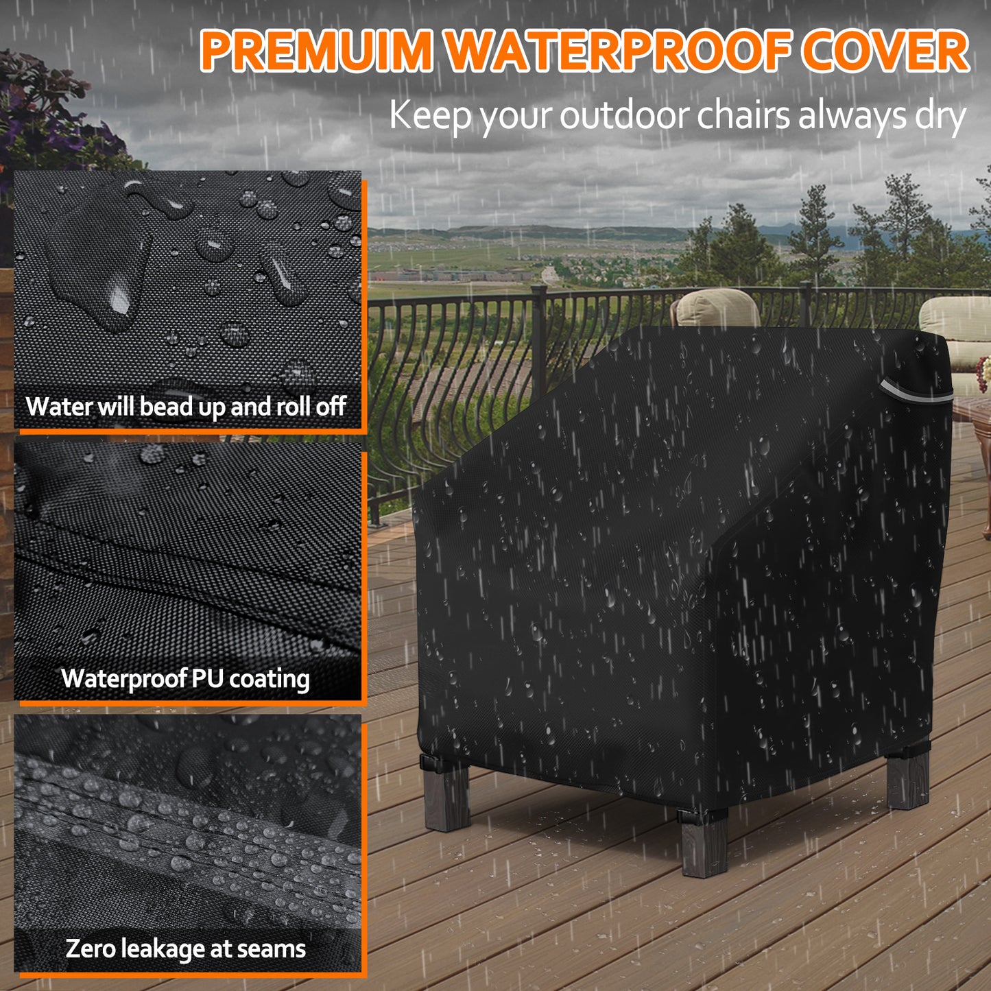 STARTWO Patio Chair Covers 2 Pack Outdoor Furniture Covers Waterproof Fit for 32" Lx 37" W x 36" H,Heavy Duty Lawn Chair Covers for Lounge Deep Seat, Black