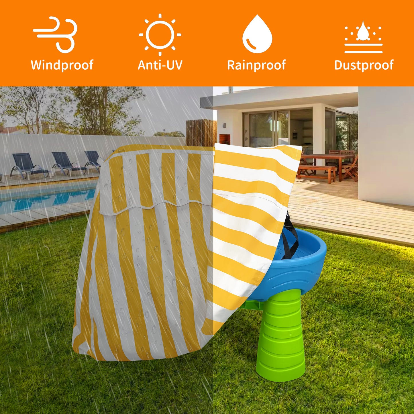 AKEfit Kids Water Table Cover, Waterproof Dustproof Outdoor Toys Cover Fits Rain Showers Splash Pond Water Table for Toddlers 1-3 - Yellow White (Cover Only)