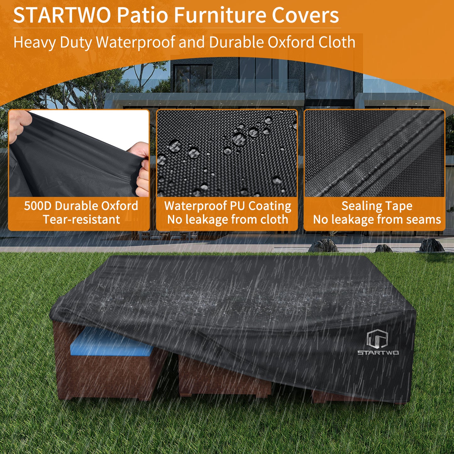 STARTWO Patio Furniture Covers Waterproof,Heavy Duty 7-12 Seats Outdoor Furniture Cover for Sectional Sofa, Table and Chairs Set, 108"Lx82"Wx28"H, Black