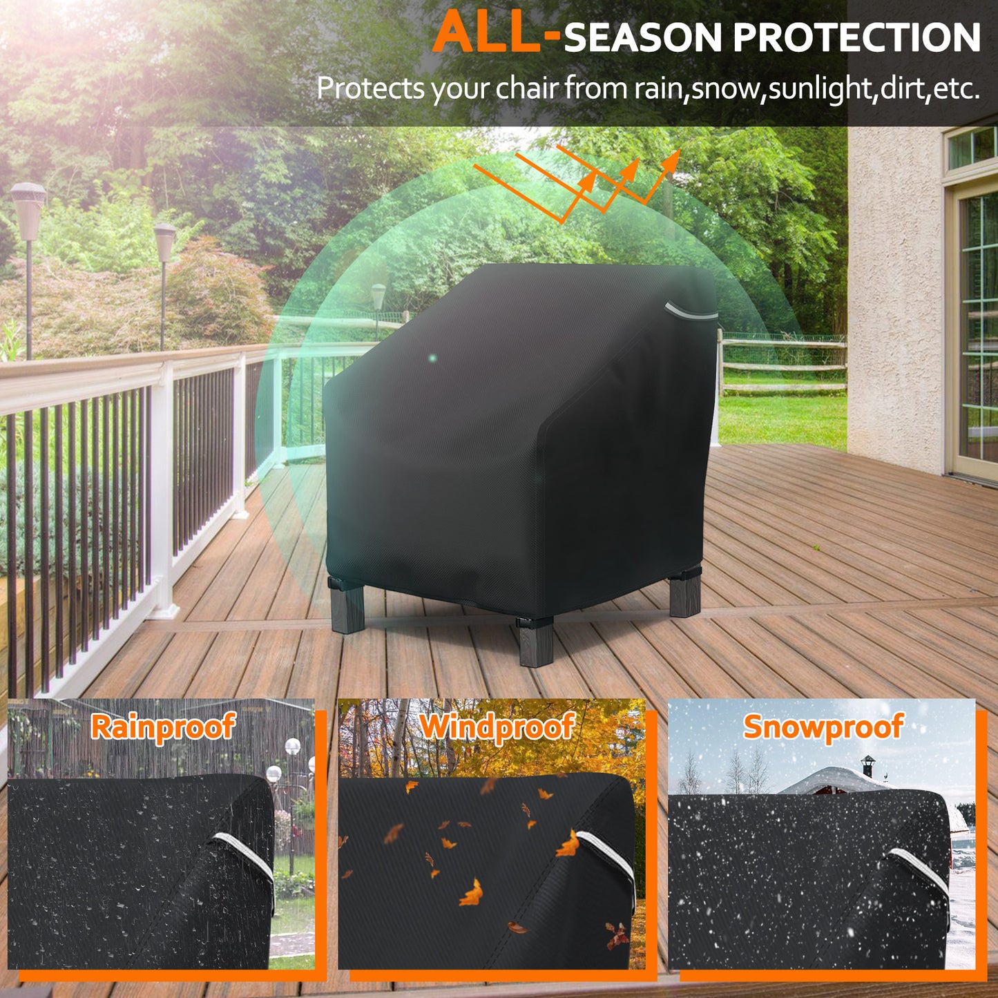 STARTWO Patio Chair Covers 2 Pack Outdoor Furniture Covers Waterproof Fit for 32" Lx 37" W x 36" H,Heavy Duty Lawn Chair Covers for Lounge Deep Seat, Black