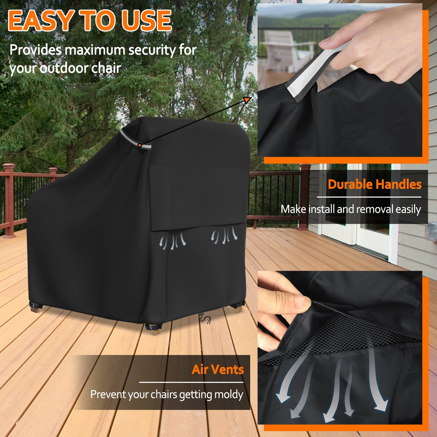 STARTWO Patio Chair Covers 2 Pack Outdoor Furniture Covers Waterproof Fit for 32" Lx 37" W x 36" H,Heavy Duty Lawn Chair Covers for Lounge Deep Seat, Black