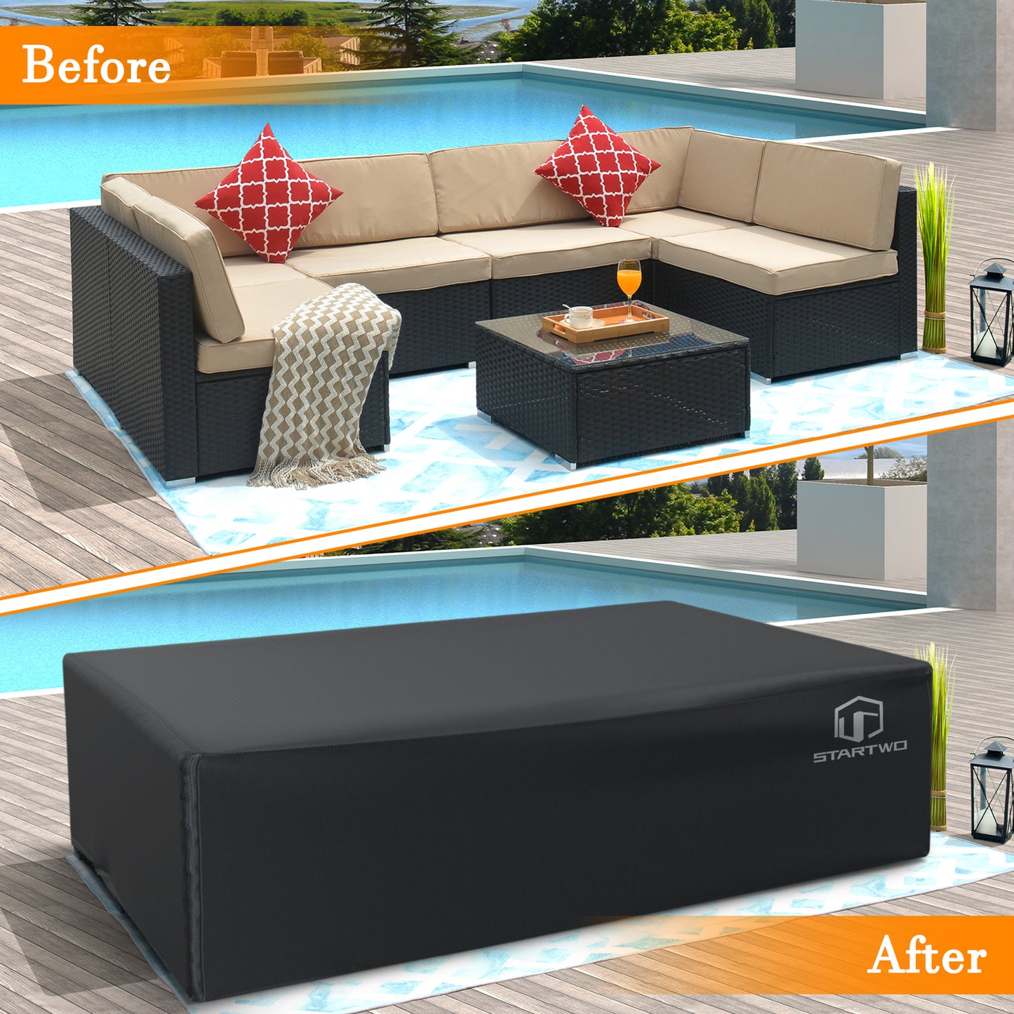 STARTWO Patio Furniture Covers Waterproof,Heavy Duty 7-12 Seats Outdoor Furniture Cover for Sectional Sofa, Table and Chairs Set, 108"Lx82"Wx28"H, Black