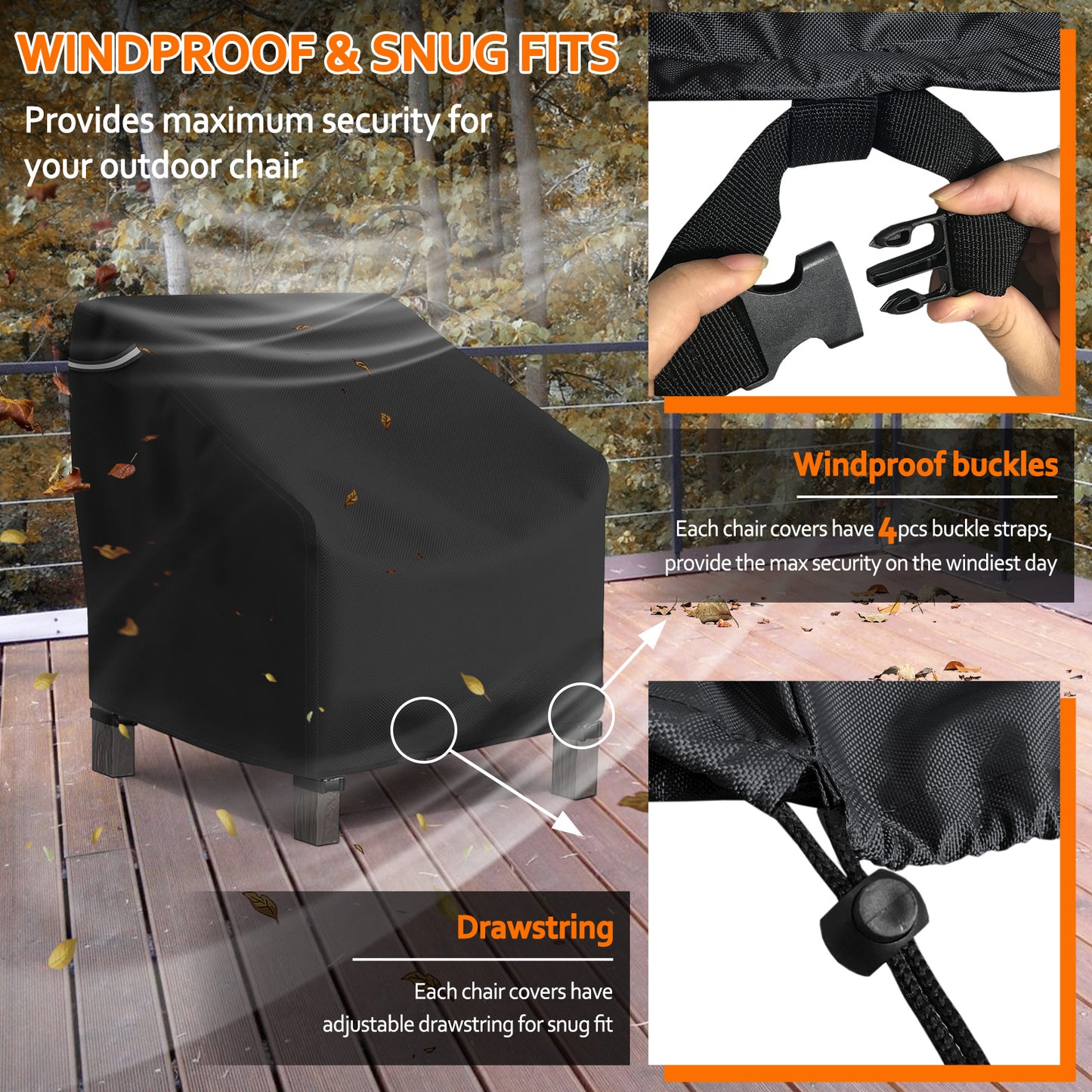 STARTWO Patio Chair Covers 2 Pack Outdoor Furniture Covers Waterproof Fit for 32" Lx 37" W x 36" H,Heavy Duty Lawn Chair Covers for Lounge Deep Seat, Black