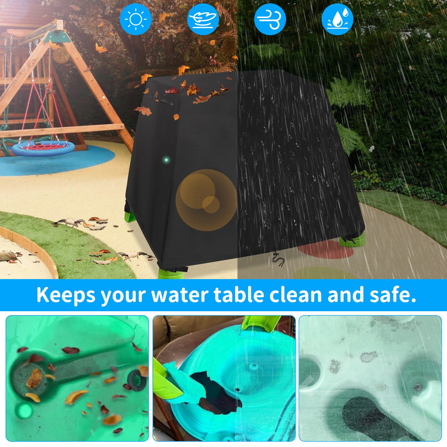 STARTWO Kids Water Table Cover Fit Rain Showers Splash Pond Water Table, Waterproof Outdoor Toys Cover - Black (Cover Only)