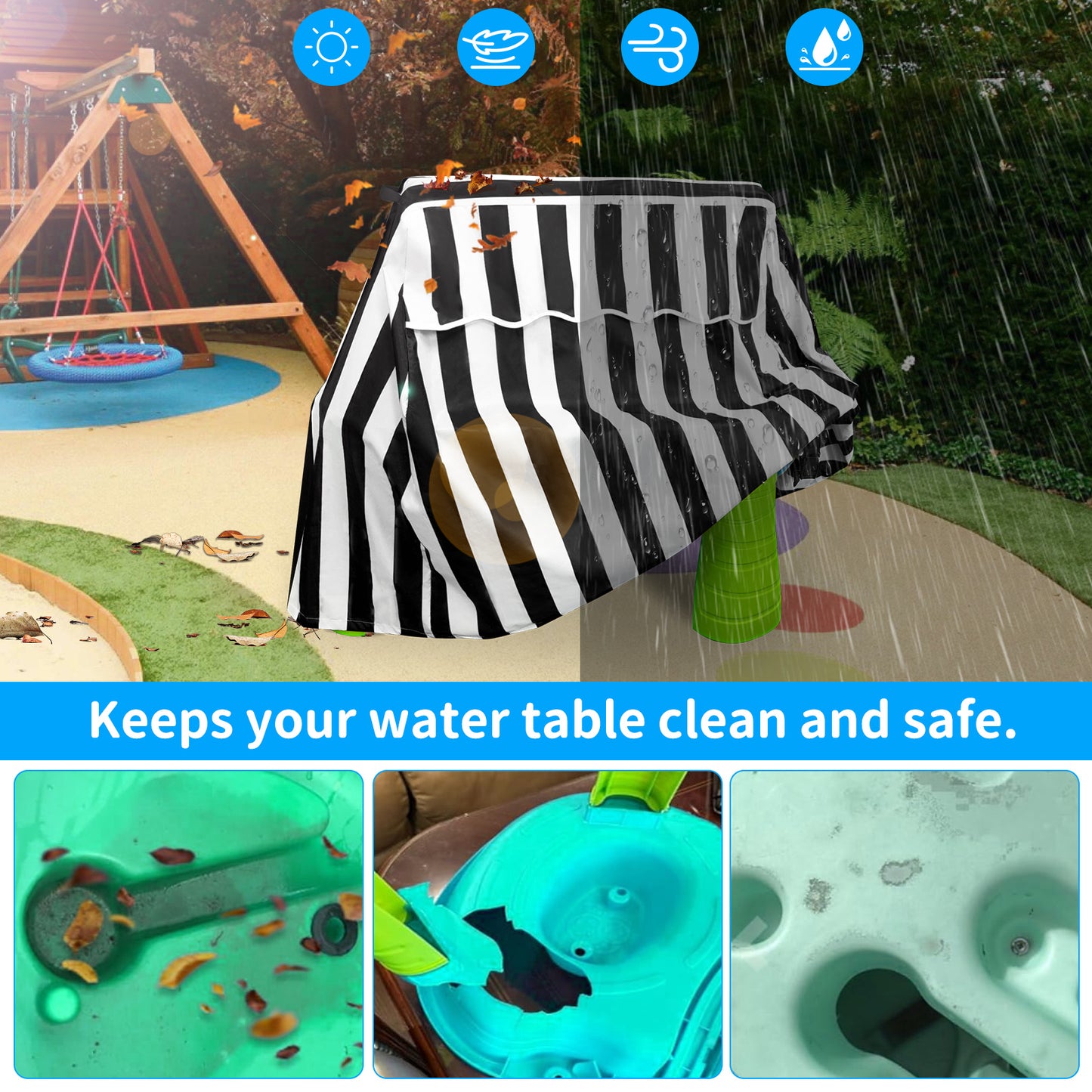 STARTWO Kids Water Table Cover Fit Rain Showers Splash Pond Water Table, Waterproof Outdoor Toys Cover - Black White (Cover Only)