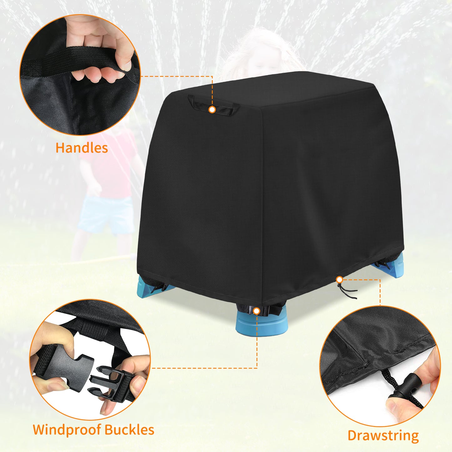AKEfit Kids Water Table Cover Fit Rain Showers Splash Pond Water Table, Waterproof Dustproof Outdoor Toys Cover, Black (Cover Only)