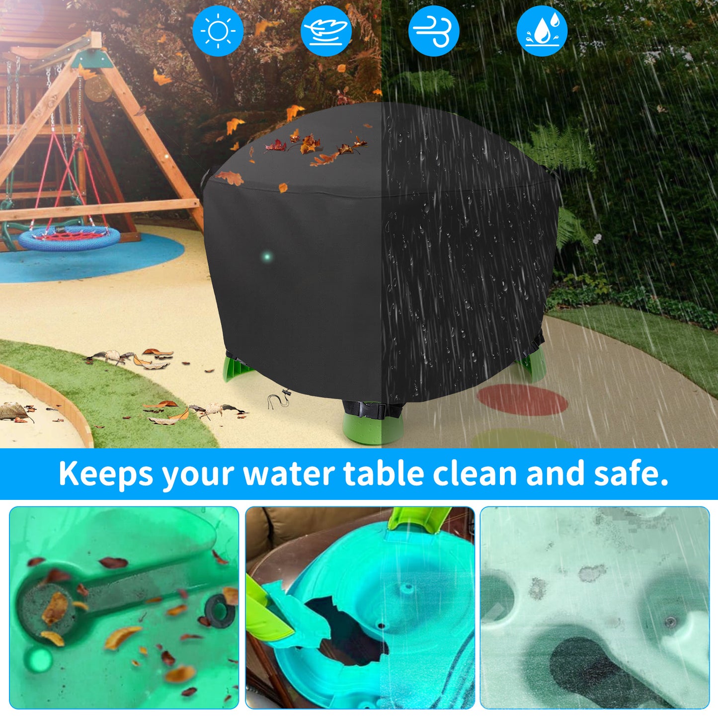 STARTWO Kids Water Table Cover Fit Little Tikes Spiralin' Seas Waterpark Play Table, Waterproof Outdoor Toys Cover - Black (Cover Only)