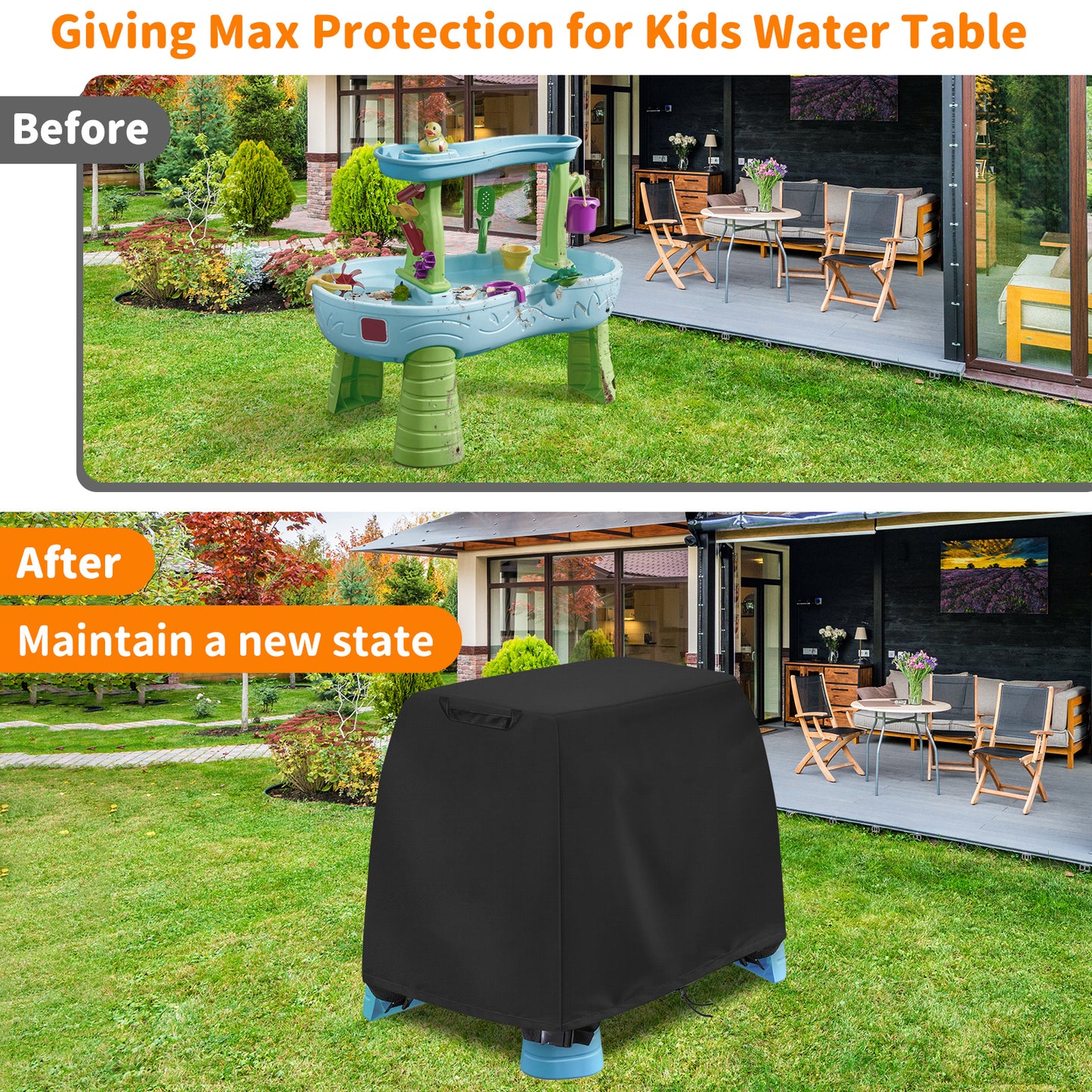 AKEfit Kids Water Table Cover Fit Rain Showers Splash Pond Water Table, Waterproof Dustproof Outdoor Toys Cover, Black (Cover Only)