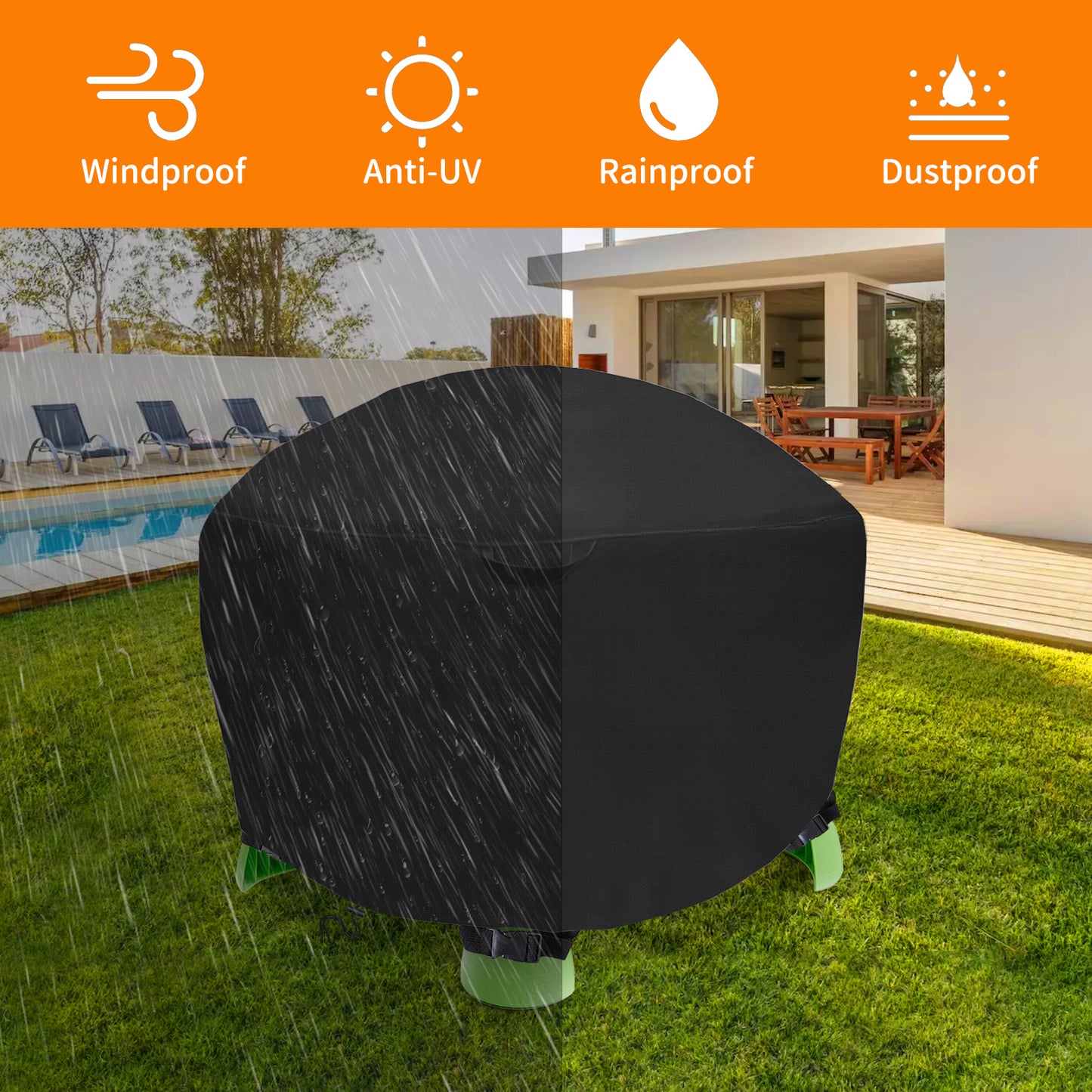 AKEfit Kids Sand Water Table Cover for Little Tikes Spiralin' Seas Waterpark Play Table, Round Waterproof Outdoor Toys Cover Dustproof Anti-UV,34“Dia x 18"H, Black (Cover only)