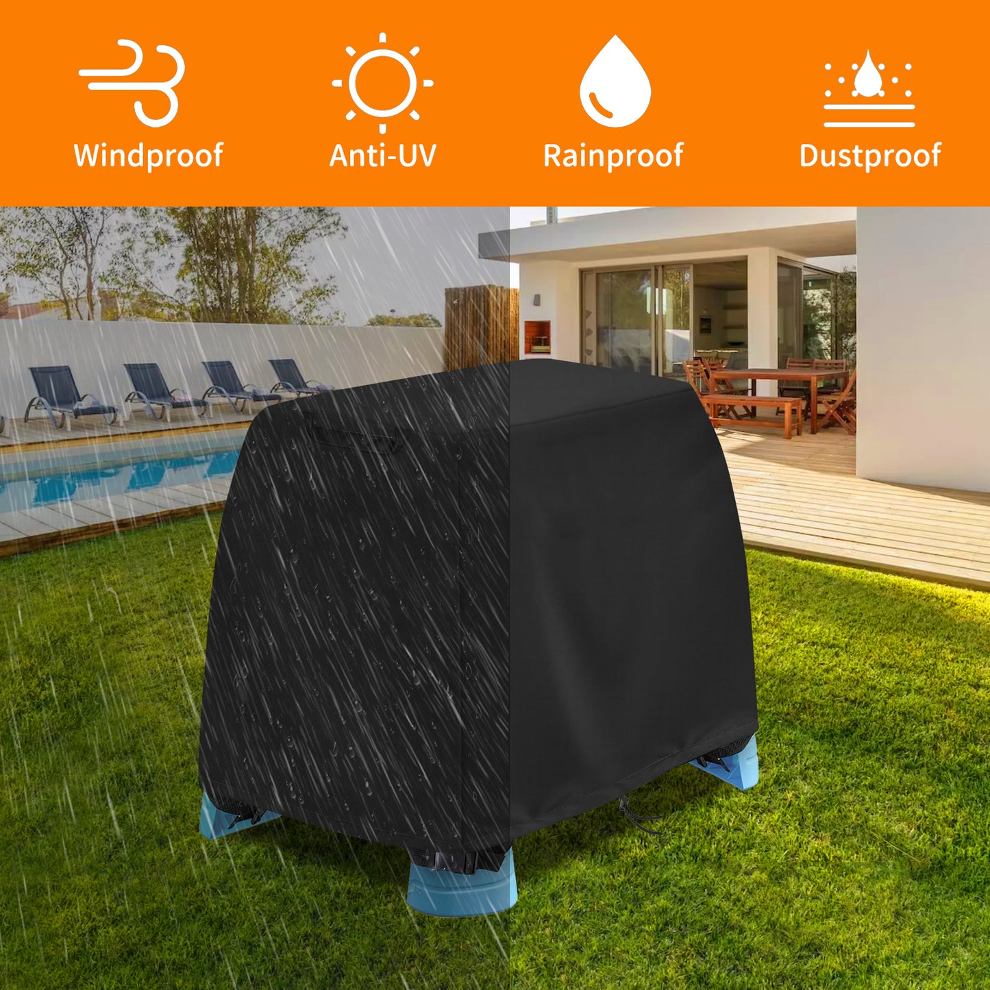 AKEfit Kids Water Table Cover Fit Rain Showers Splash Pond Water Table, Waterproof Dustproof Outdoor Toys Cover, Black (Cover Only)