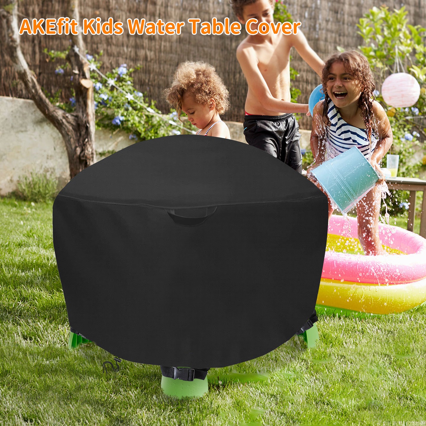 AKEfit Kids Sand Water Table Cover for Little Tikes Spiralin' Seas Waterpark Play Table, Round Waterproof Outdoor Toys Cover Dustproof Anti-UV,34“Dia x 18"H, Black (Cover only)