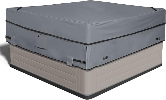 AKEfit Outdoor Waterproof and Weatherproof Hot Tub Cover 85 x 85 inch fit 84 x 84 or 83 x 83 or 82 x 82 or 7 ft x 7 ft Square SPA 600D Heavy Duty Cover Protectors Protective Cover Cap