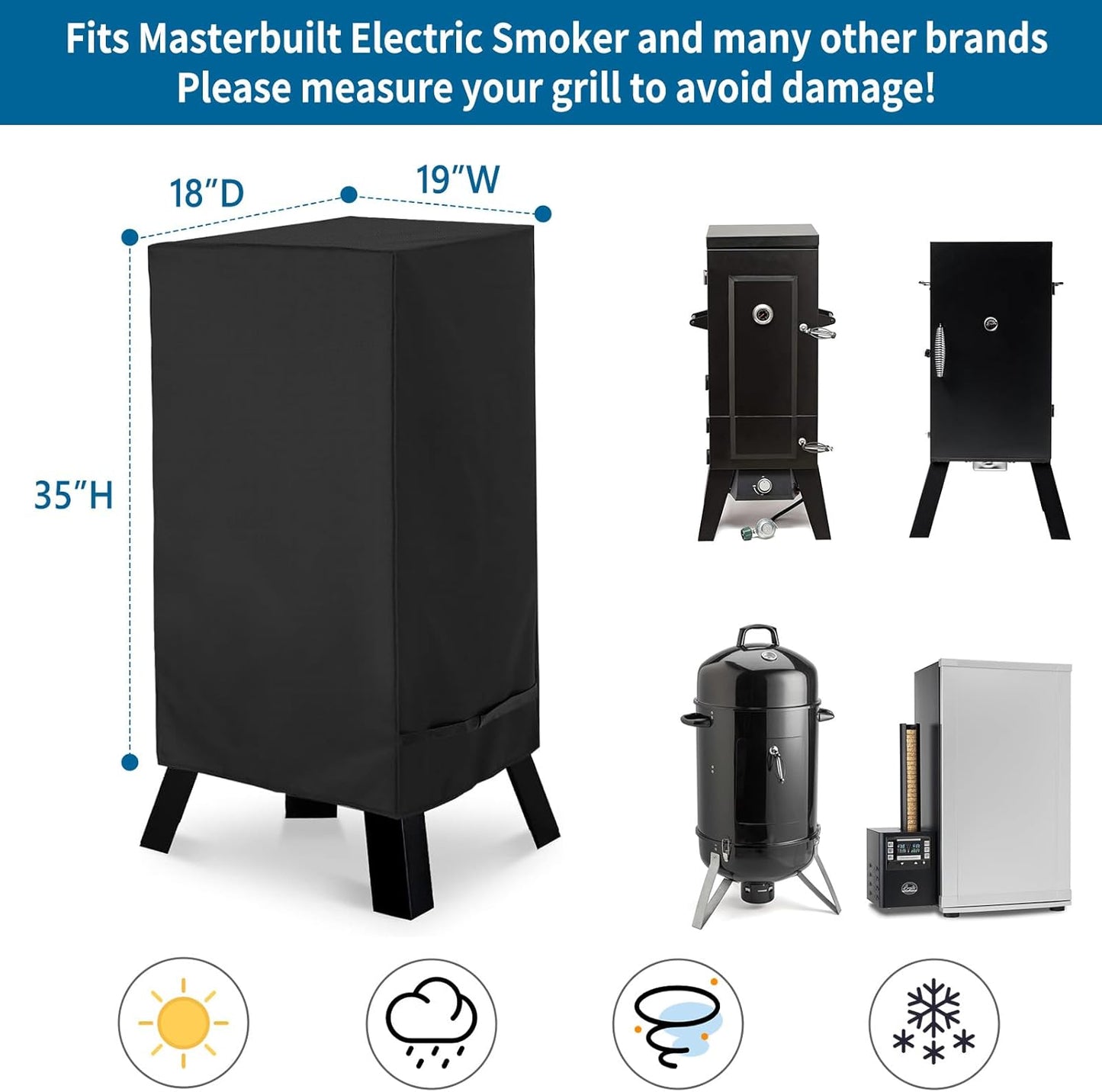 STARTWO Electric Vertical Smoker Cover for Masterbuilt,Heavy Duty Waterproof Smoker Grill Cover,Vertical Masterbuilt Digital Electric Smoker Cover,Square Vertical Smoker Grill Cover(18x19x35in) Tool Cover