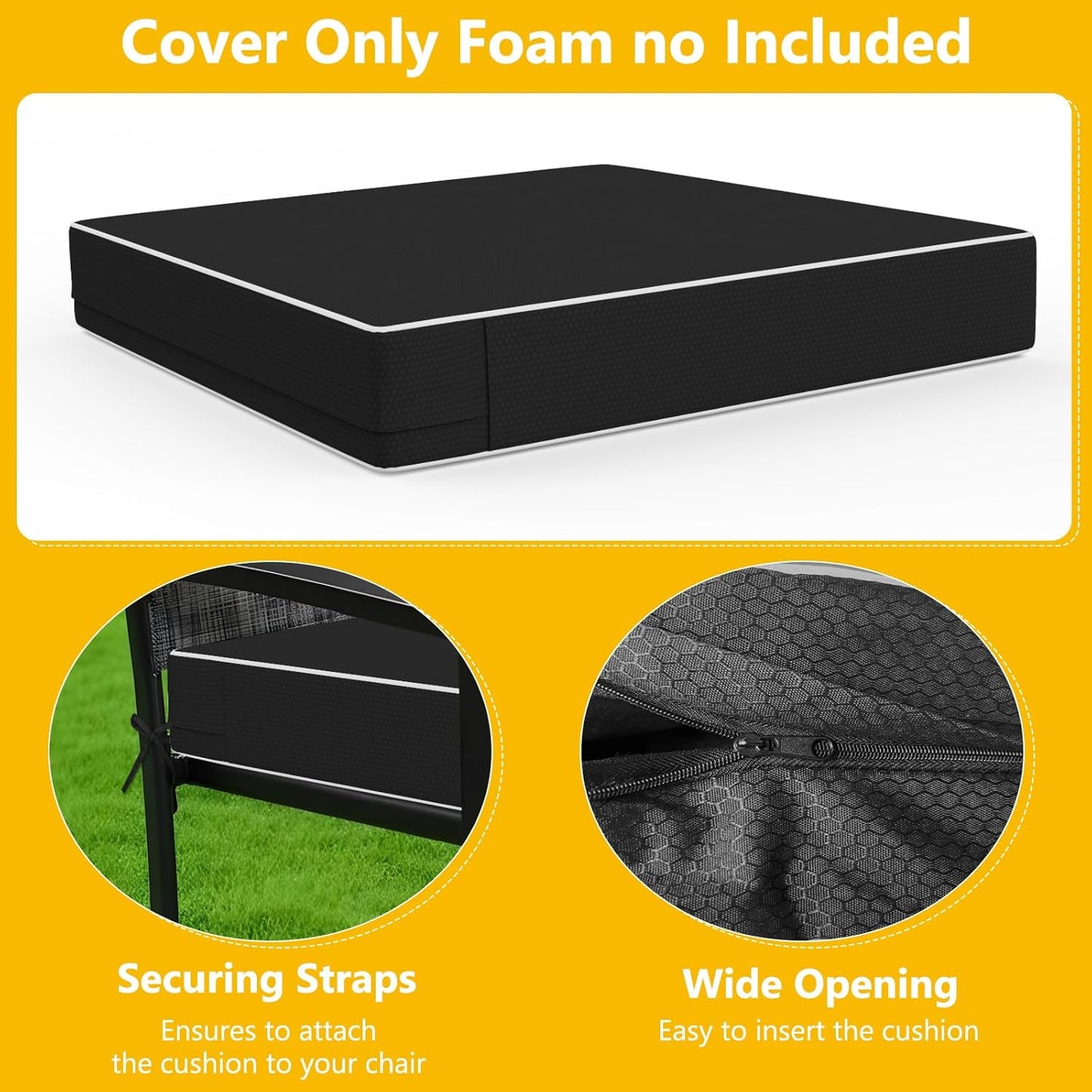 COSHNIBI Patio Cushion Covers 24'' X 24'' X 4'', Waterproof and Fade-Resistant Outdoor Cushion Cover Replacement for Slipcovers,Rattan Chair Sofa & Lounge Seat - 2 Pack, Black(Covers Only)