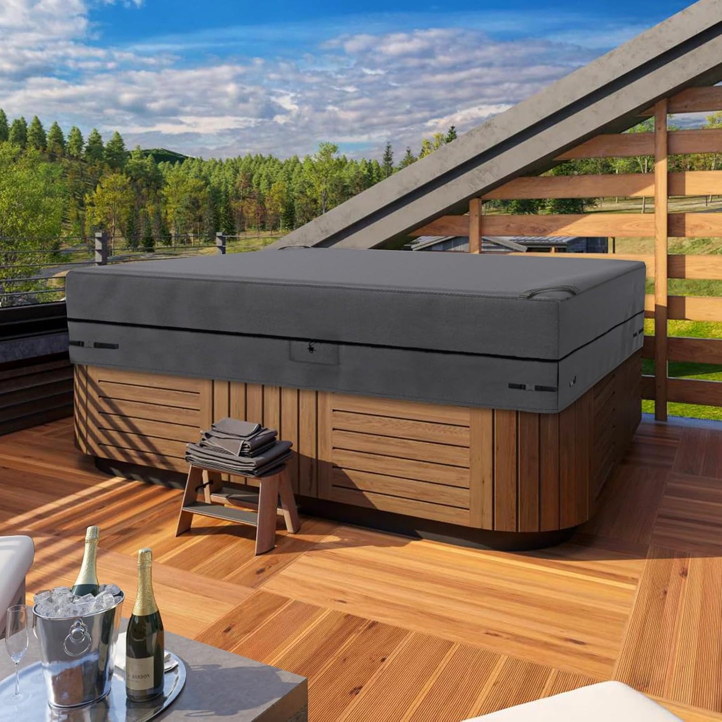 Gasadar Hot Tub Cover, Spa Cover, Waterproof Spa Covers for Hot Tub, 600D Heavy Duty Hot Tub Covers Replacement, Outdoor Patio Hot Tub Cover Protector Cover -Fit 7 Ft Square Spa Hot Tub, Up to 85 x 85