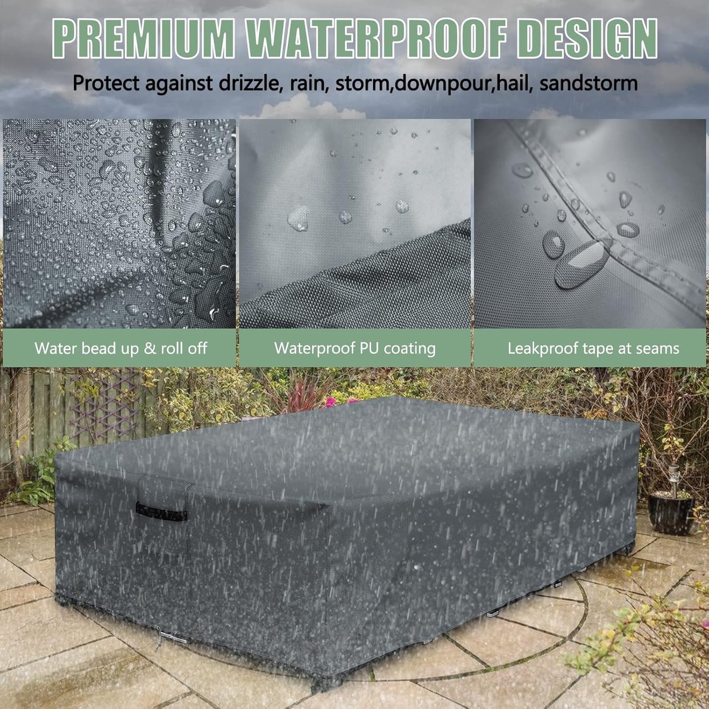 Patio Furniture Covers Waterproof for Coffee Table Cover, Heavy Duty Durable Rectangular Outdoor Coffee Table Cover, 48L x 28Wx 13H inches, Grey
