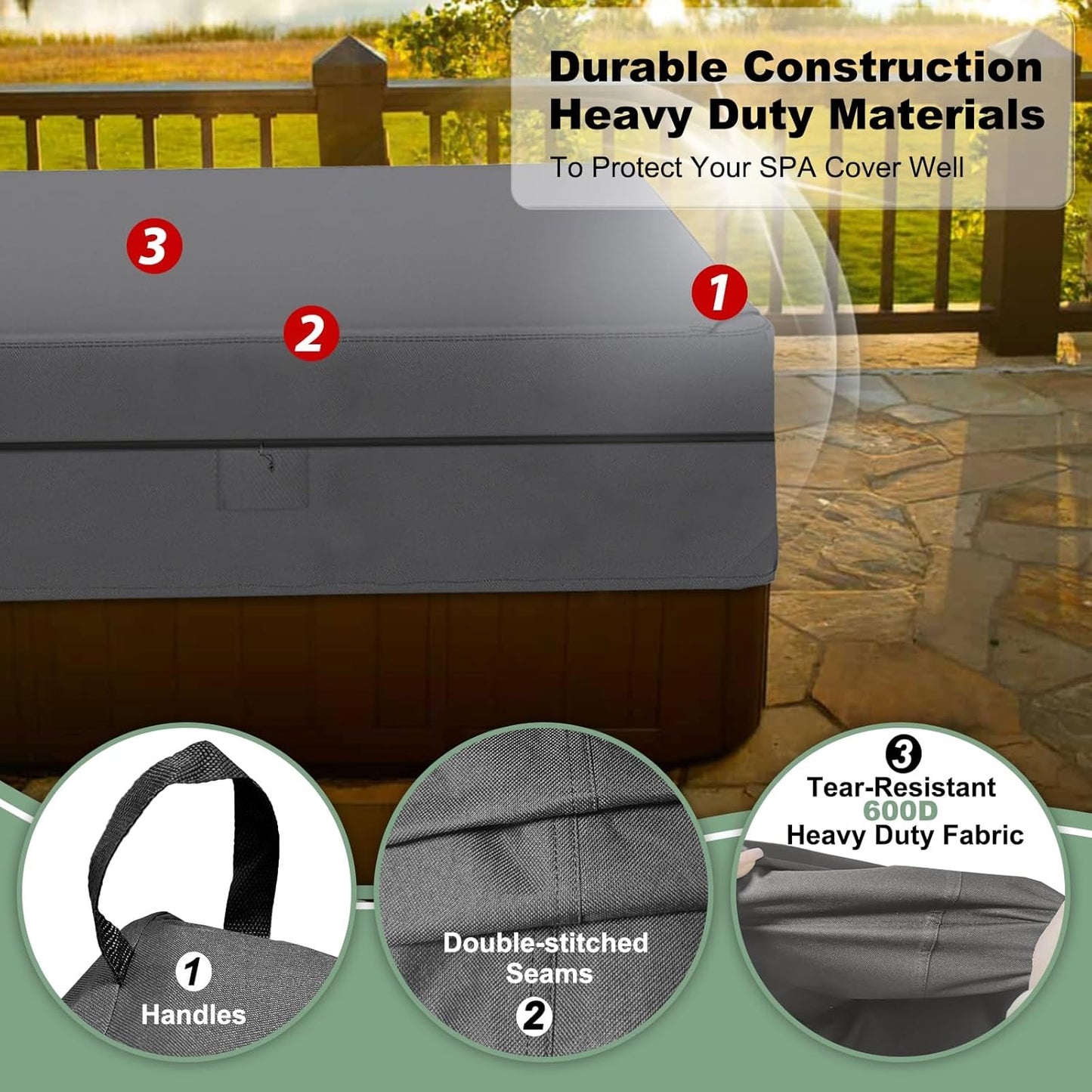 Gasadar Hot Tub Cover, Spa Cover, Waterproof Spa Covers for Hot Tub, 600D Heavy Duty Hot Tub Covers Replacement, Outdoor Patio Hot Tub Cover Protector Cover -Fit 7 Ft Square Spa Hot Tub, Up to 85 x 85