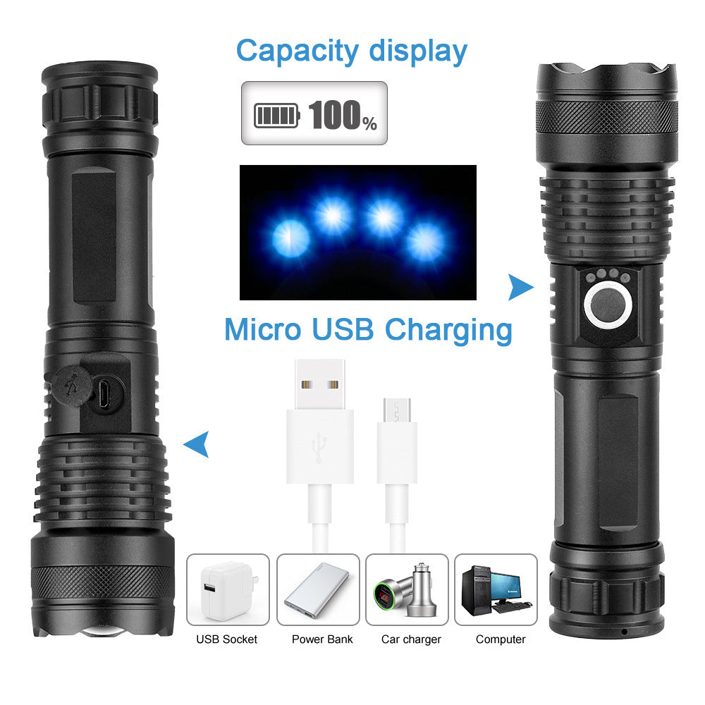 STARTWO Outdoor Strong Light Tactical Flashlight, Aluminum Alloy Waterproof Telescopic Focus Searchlight
