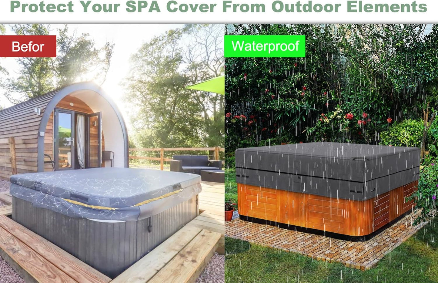 Gasadar Hot Tub Cover, Spa Cover, Waterproof Spa Covers for Hot Tub, 600D Heavy Duty Hot Tub Covers Replacement, Outdoor Patio Hot Tub Cover Protector Cover -Fit 7 Ft Square Spa Hot Tub, Up to 85 x 85
