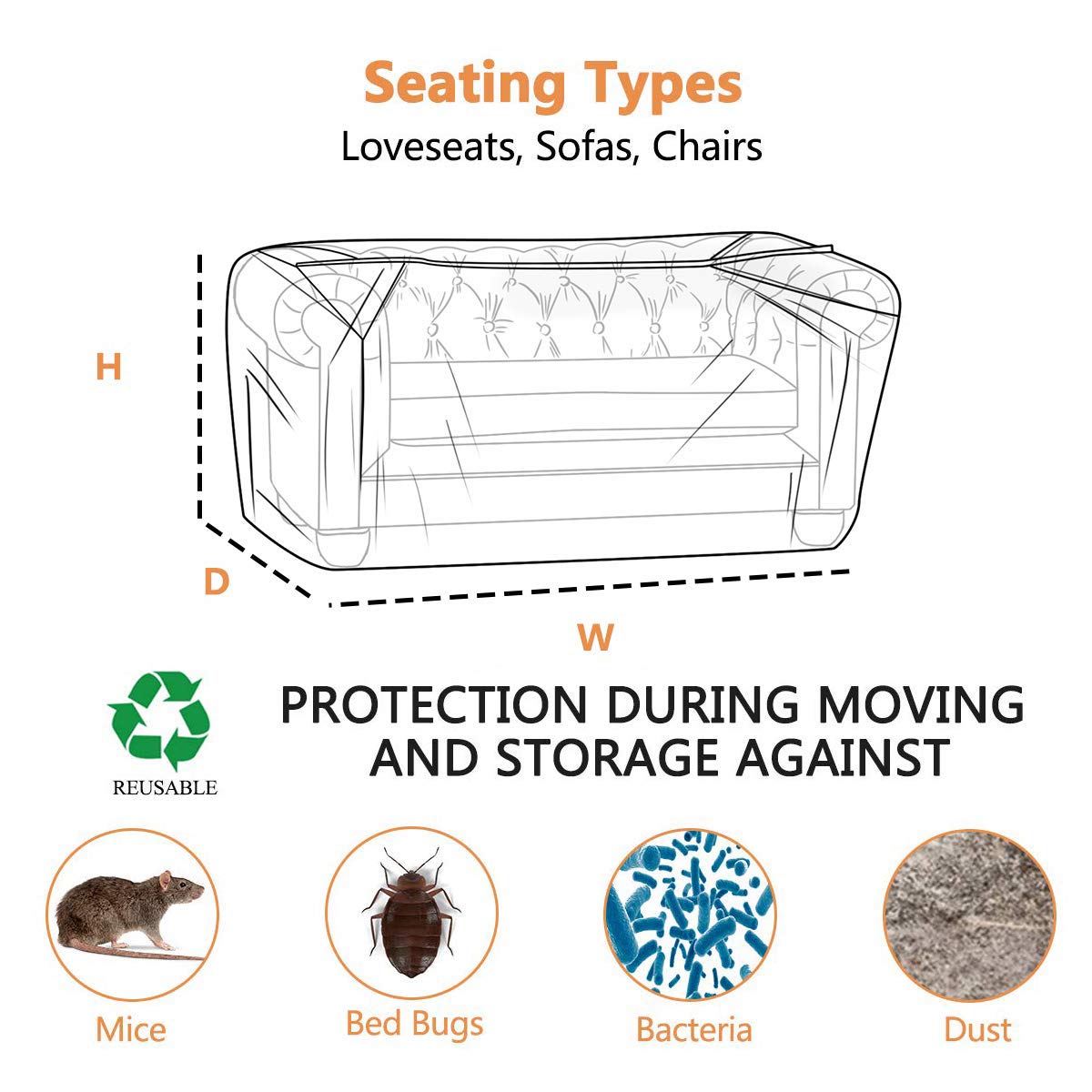 STARTWO Furniture Cover Plastic Couch Cover Heavy Duty Water Resistant Thick Clear | Sofa Slipover for Moving and Long Term Storage 42”(Width) x 92”(Depth) x 42"(Height)