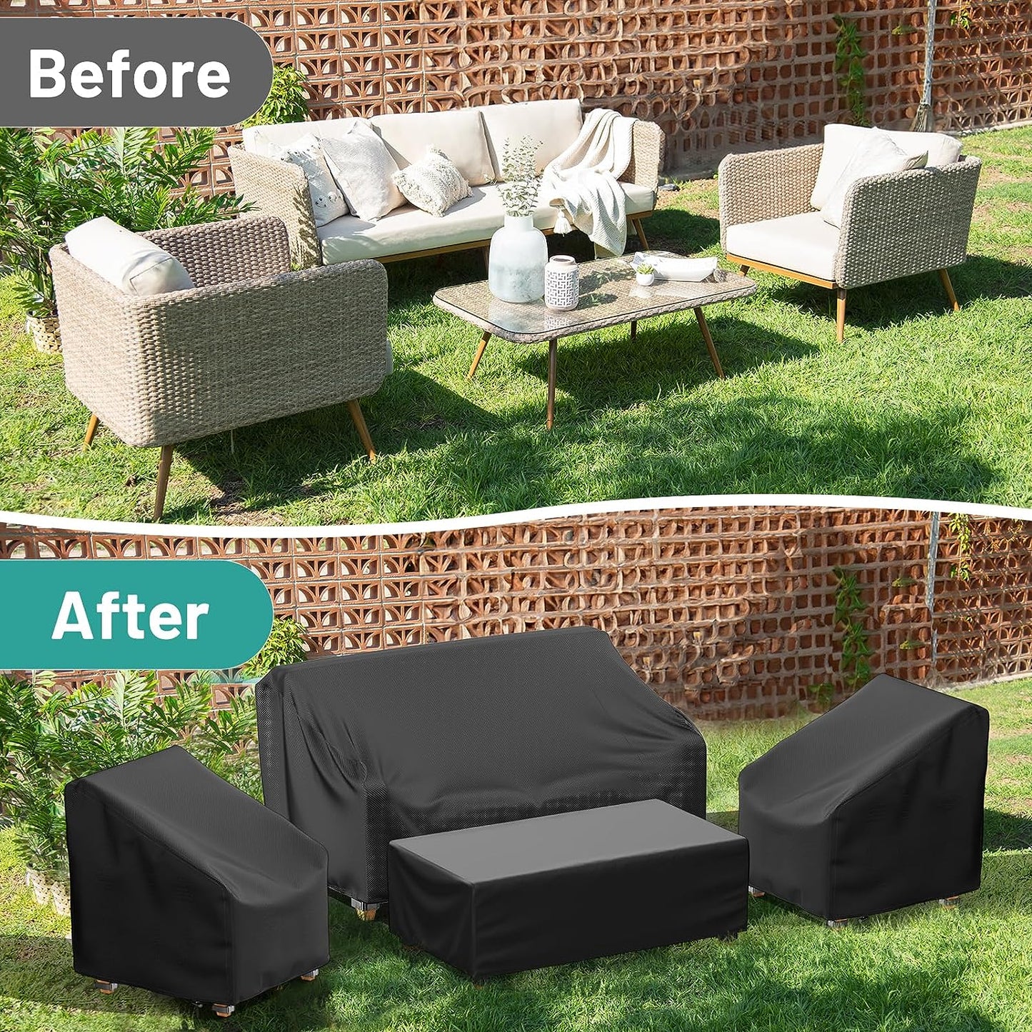 STARTWO Patio Furniture Covers 4 Piece Set, Heavy Duty Waterproof Outdoor Furniture Cover, Windproof Patio Cover for Rattan Wicker Conversation Set, Patio Furniture Set Cover