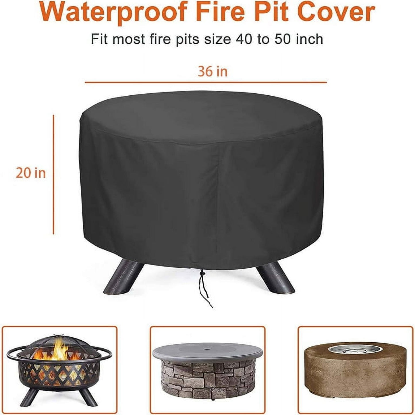 STARTWO Patio Round Fire Pit Cover Durable and Protective Firepit Cover for 36-50 inch Waterproof Windproof Outdoor