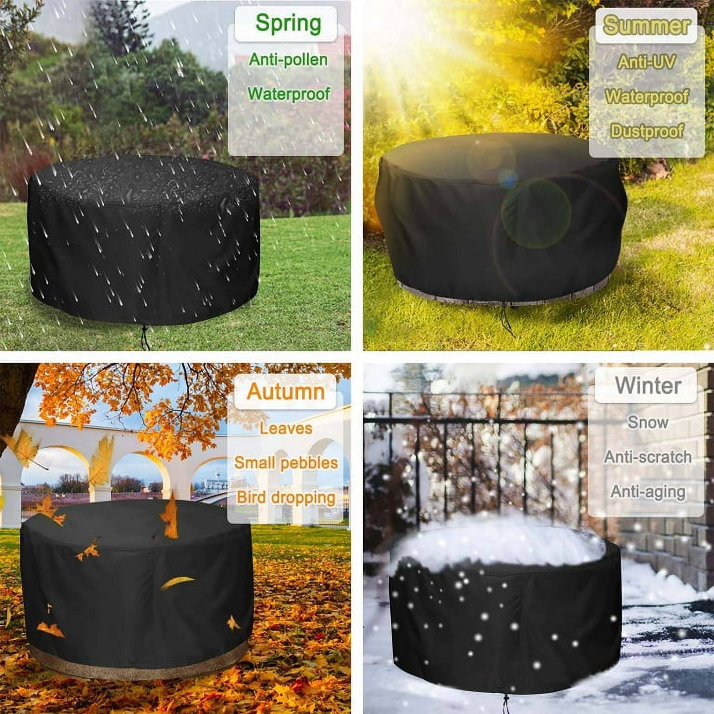 STARTWO Patio Round Fire Pit Cover Durable and Protective Firepit Cover for 36-50 inch Waterproof Windproof Outdoor
