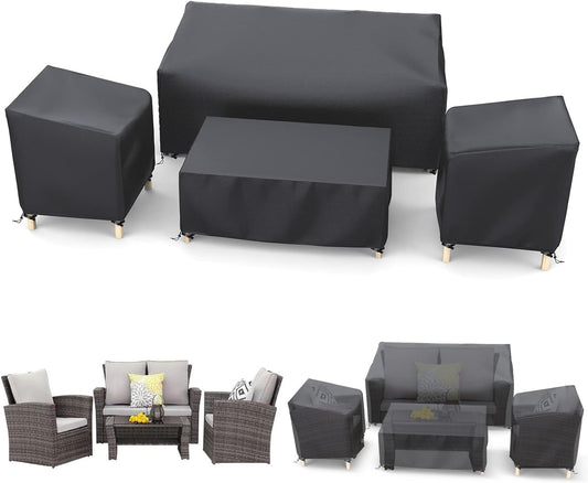 STARTWO Outdoor Furniture Cover Waterproof, Patio Furniture Covers 4 Piece Set, Heavy Duty 500D Patio Furniture Set Cover for Chairs, Couch, Table Coffee, Black,sofa cover