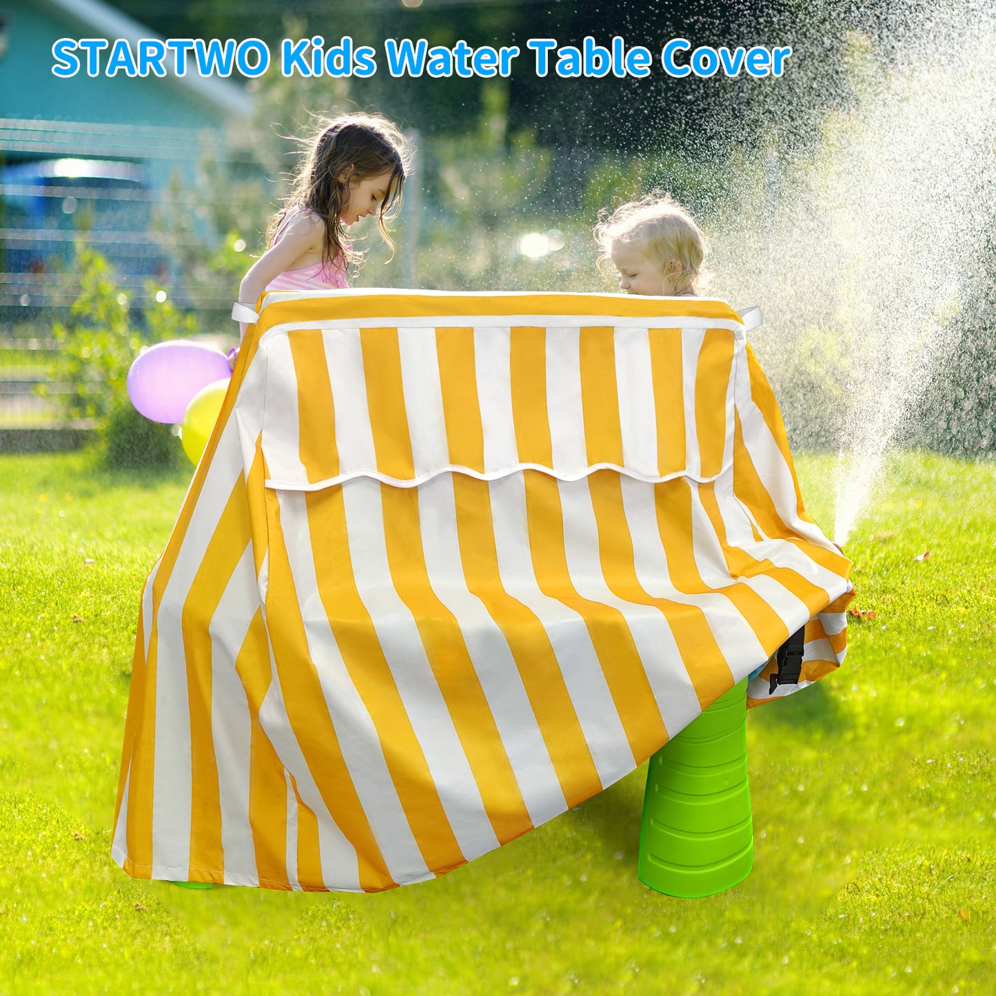 STARTWO Kids Water Table Cover Fit Rain Showers Splash Pond Water Table, Waterproof Outdoor Toys Cover - Yellow White (Cover Only)