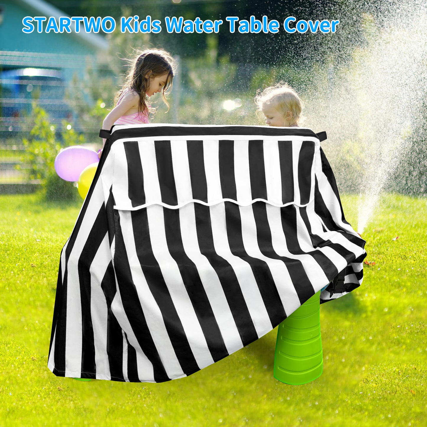 STARTWO Kids Water Table Cover Fit Rain Showers Splash Pond Water Table, Waterproof Outdoor Toys Cover - Black White (Cover Only)