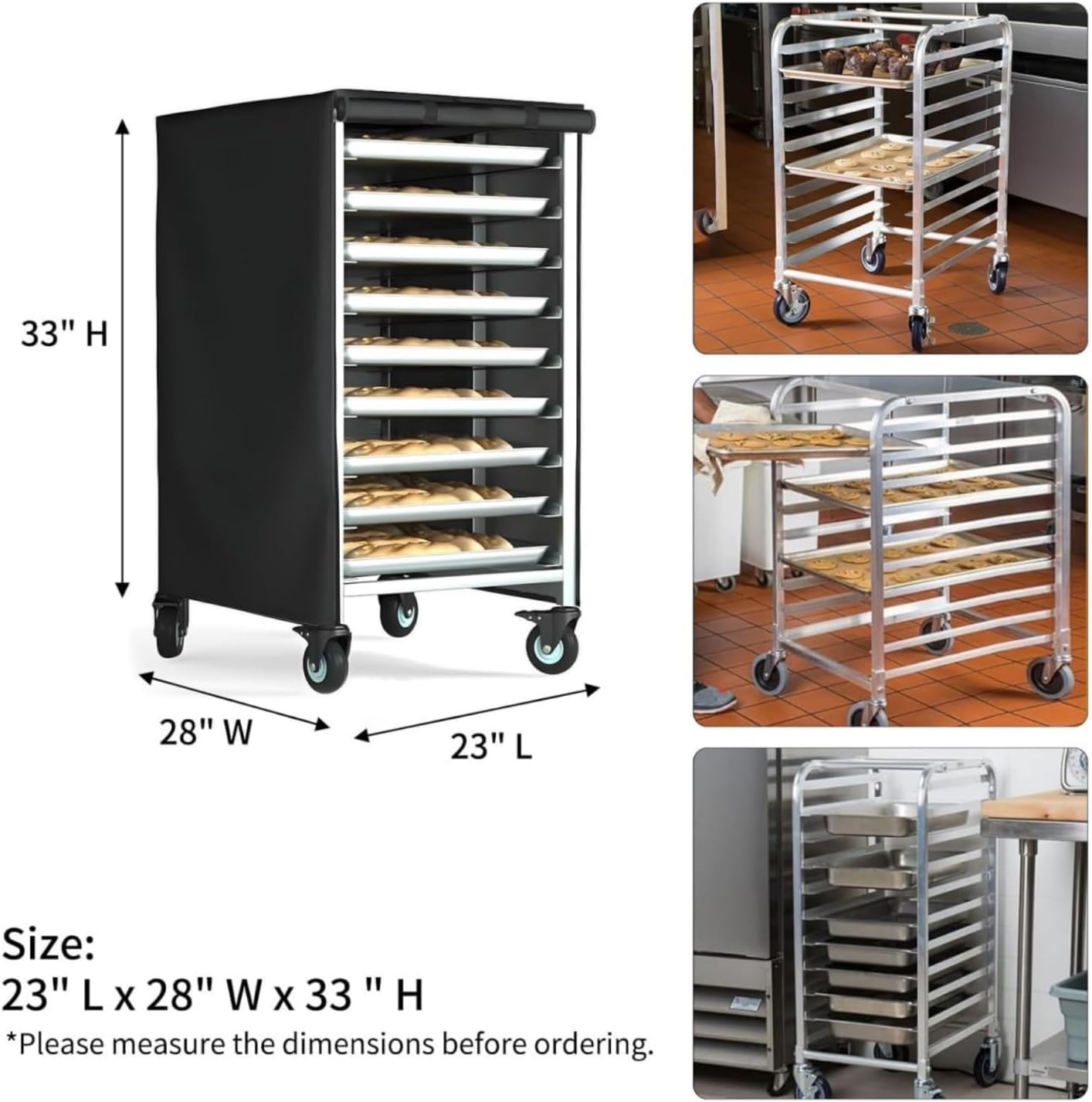 STARTWO Bread Rack Cover Waterproof Bread Pan Rack Cover Dustproof Pan Bun Rack Cover-23 L x 28" W x 33" H, Black,Tool Cover