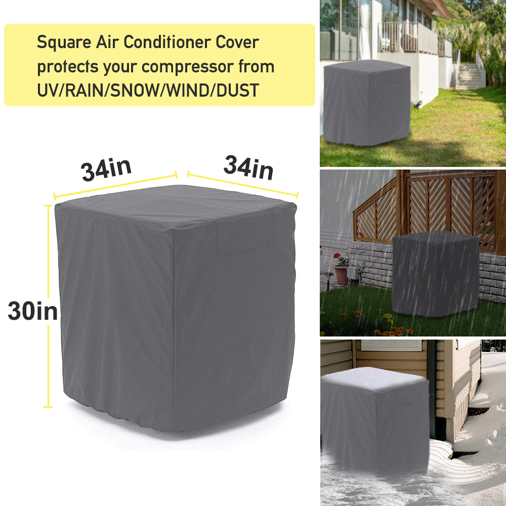 STARTWO Air Conditioner Cover Heavy Duty Waterproof Durable for Outdoor Elastic Bottom for Secure Fit Year Around Protection -Gray W24inD24inH30in