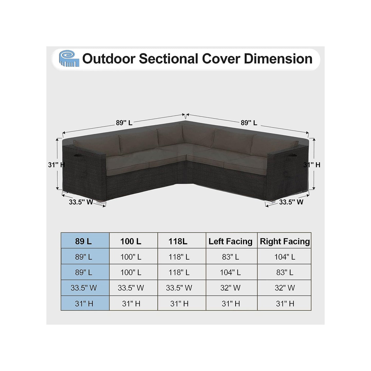 STARTWO Outdoor Sectional Sofa Cover Waterproof L-Shaped Patio Furniture Covers for Deck, Lawn and Backyard, Heavy Duty Outdoor Couch Cover, Left Facing