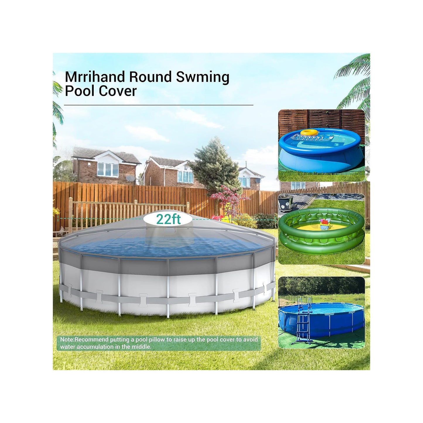 STARTWO Stellar Pool Shroud: Circular winter protection for above-ground pools in sleek black, with strong buckles, ropes, and ground stakes for stability.tool cover 22 Ft