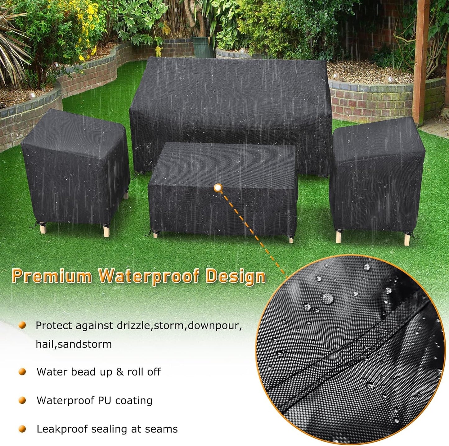 STARTWO Outdoor Furniture Cover Waterproof, Patio Furniture Covers 4 Piece Set, Heavy Duty 500D Patio Furniture Set Cover for Chairs, Couch, Table Coffee, Black,sofa cover