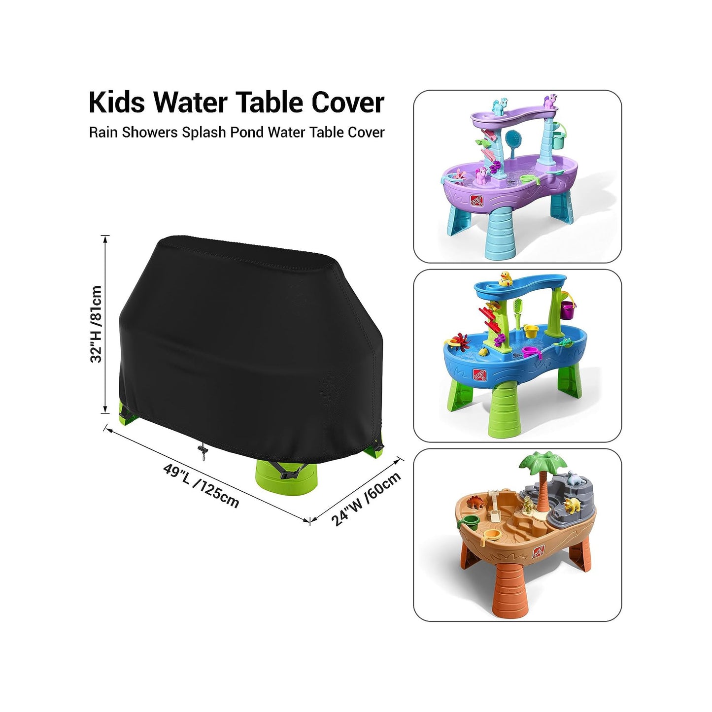 STARTWO Kids Water Table Cover ,Kids Sand and Water Table Toys Covers Waterproof ,Outdoor Water Play Table Cover Fit Rain Showers Splash Pond Water Table(Only Cover) (Black 41"Lx25"Wx33"H)