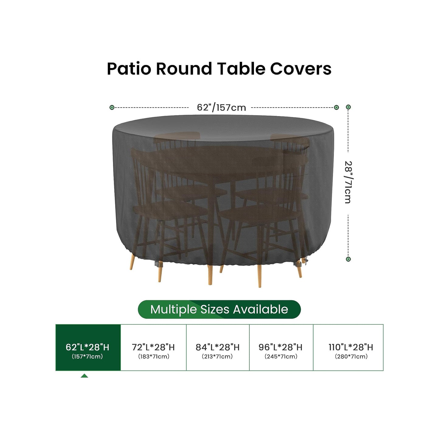 STARTWO Round Patio Furniture Covers, Waterproof Outdoor Table Cover, Heavy Duty 500D Round Patio Table & Chairs Cover, Outdoor Covers for Patio Table