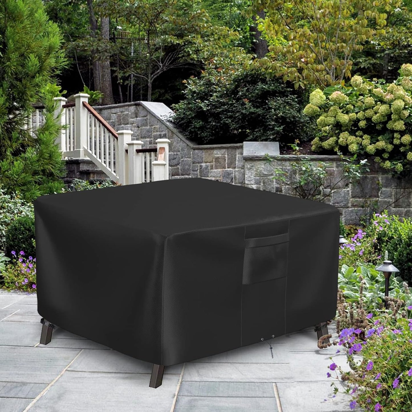 STARTWO Patio Furniture Covers, Fire Pit Cover Waterproof Outdoor Table Cover Durable Heavy Duty Oxford Square with Handle, Windproof & Anti-UV Square Patio Table Cover, 40x40x23inch Black