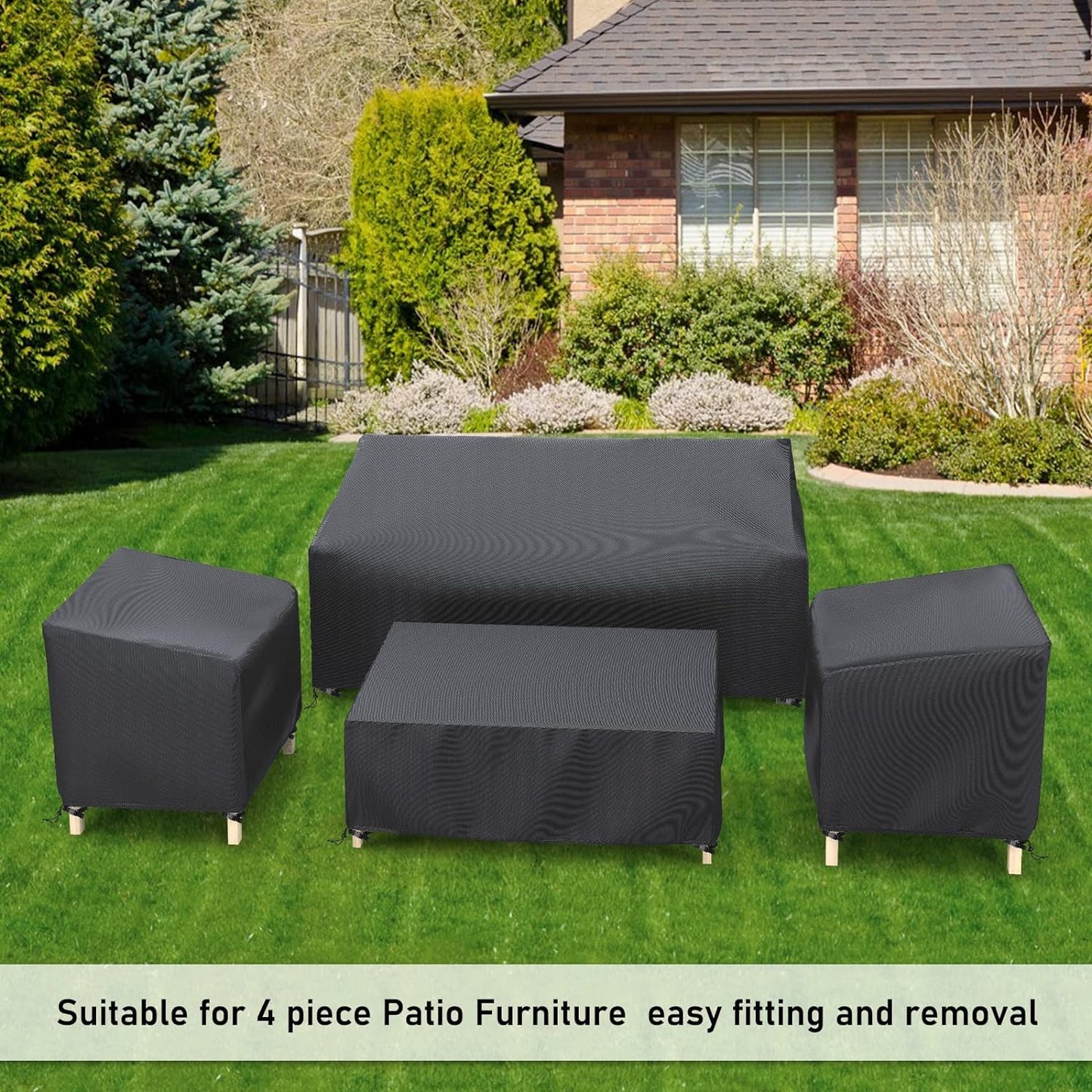 STARTWO Outdoor Furniture Cover Waterproof, Patio Furniture Covers 4 Piece Set, Heavy Duty 500D Patio Furniture Set Cover for Chairs, Couch, Table Coffee, Black,sofa cover