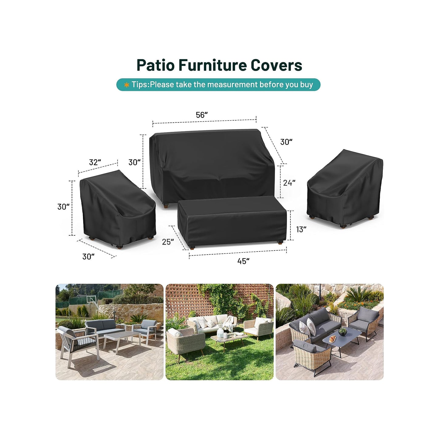 STARTWO Patio Furniture Covers 4 Piece Set, Heavy Duty Waterproof Outdoor Furniture Cover, Windproof Patio Cover for Rattan Wicker Conversation Set, Patio Furniture Set Cover