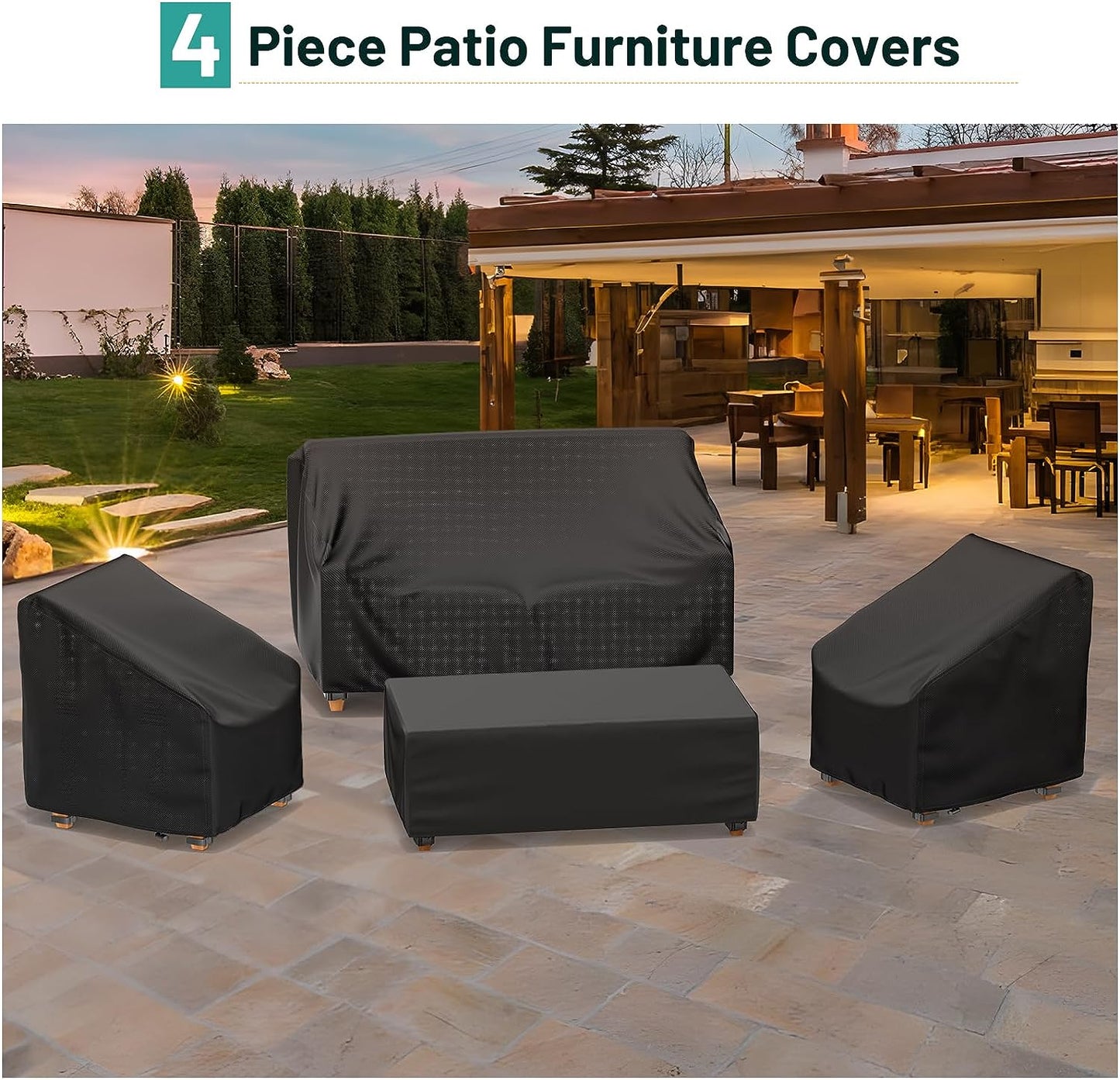 STARTWO Patio Furniture Covers 4 Piece Set, Heavy Duty Waterproof Outdoor Furniture Cover, Windproof Patio Cover for Rattan Wicker Conversation Set, Patio Furniture Set Cover