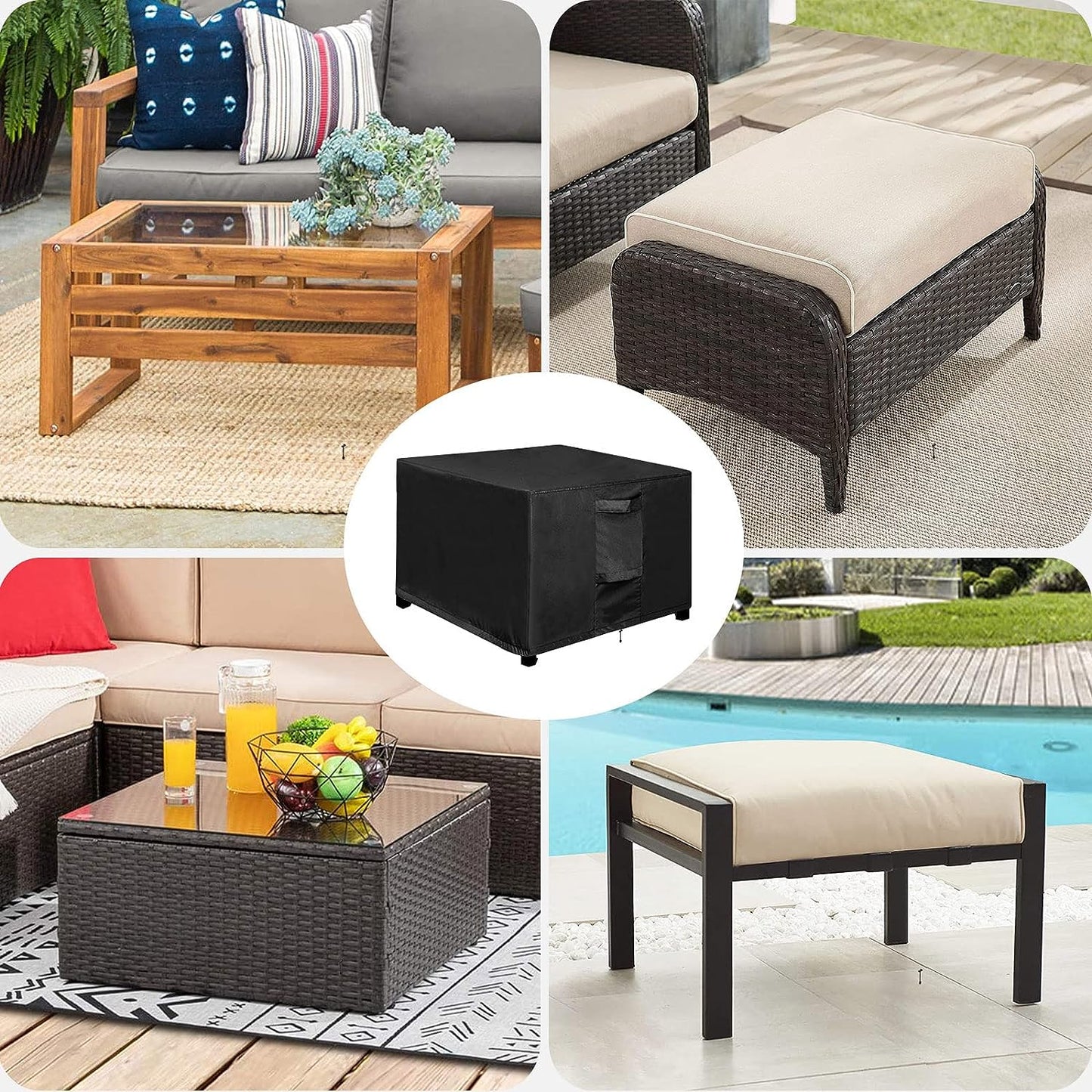 STARTWO Ottoman Patio Garden Furniture Covers, Square Outdoor Dining Set Cover Waterproof,Windproof 400D Durable Heavy Duty Patio Coffee Table Cover