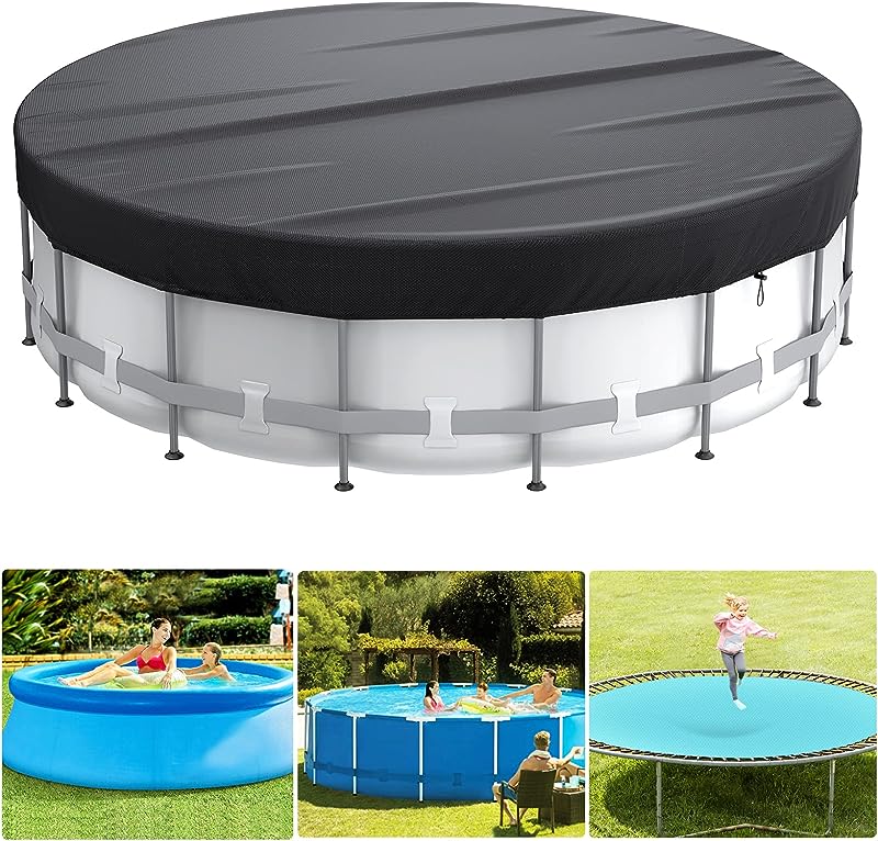 STARTWO Stellar Pool Shroud: Circular winter protection for above-ground pools in sleek black, with strong buckles, ropes, and ground stakes for stability.tool cover 22 Ft