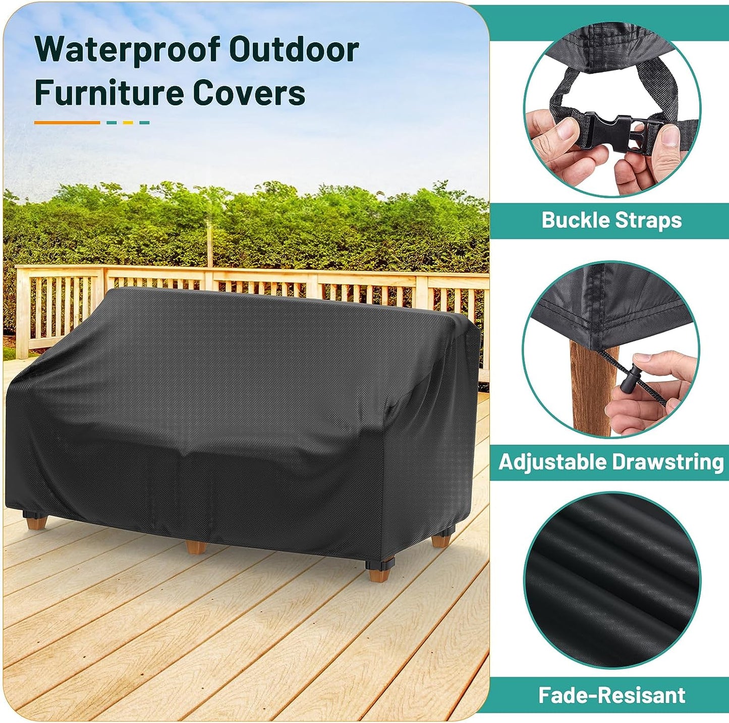 STARTWO Patio Furniture Covers 4 Piece Set, Heavy Duty Waterproof Outdoor Furniture Cover, Windproof Patio Cover for Rattan Wicker Conversation Set, Patio Furniture Set Cover