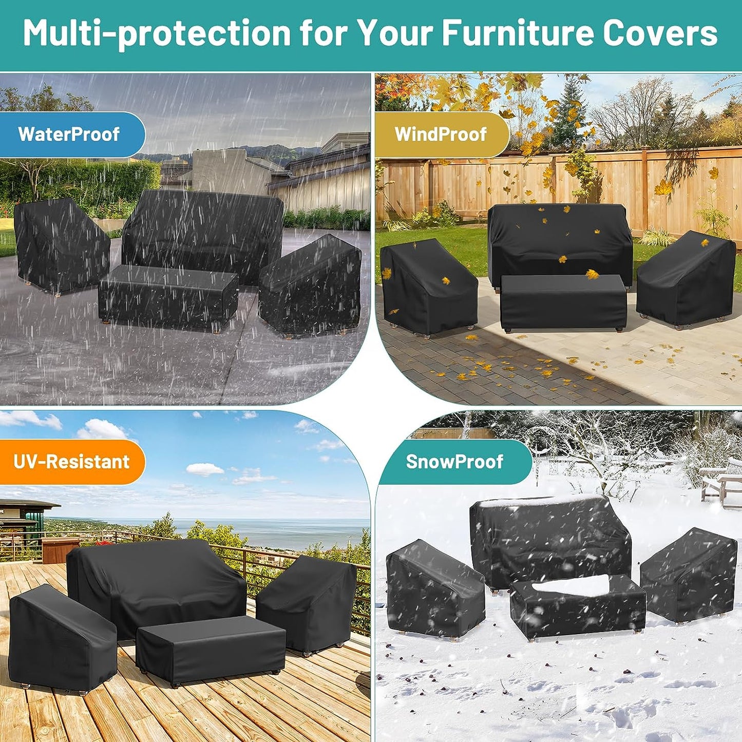 STARTWO Patio Furniture Covers 4 Piece Set, Heavy Duty Waterproof Outdoor Furniture Cover, Windproof Patio Cover for Rattan Wicker Conversation Set, Patio Furniture Set Cover