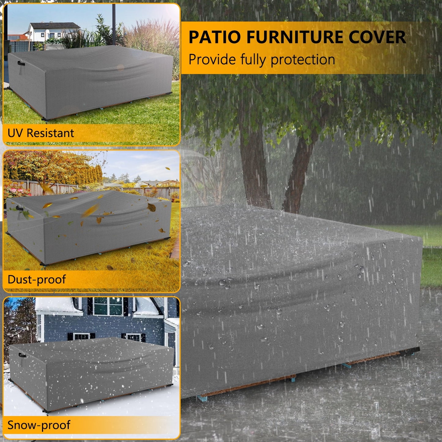 STARTWO Waterproof Patio Furniture Sectional Cover Large Oval Thickened Heavy Duty Outdoor Sofa Square Wicker Cover