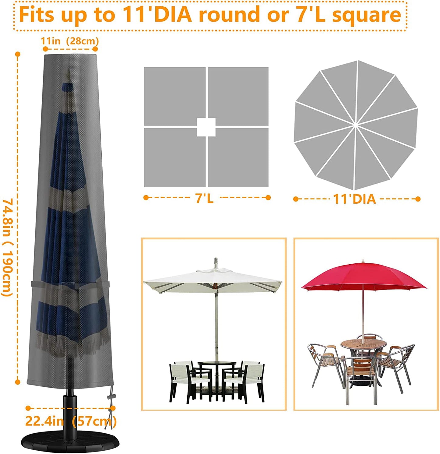 STARTWO 600D Havey Duty Patio 7-11 ft Umbrella Cover Waterproof UV Resistant Dustproof Outdoor Parasol Covers for Protective Storage