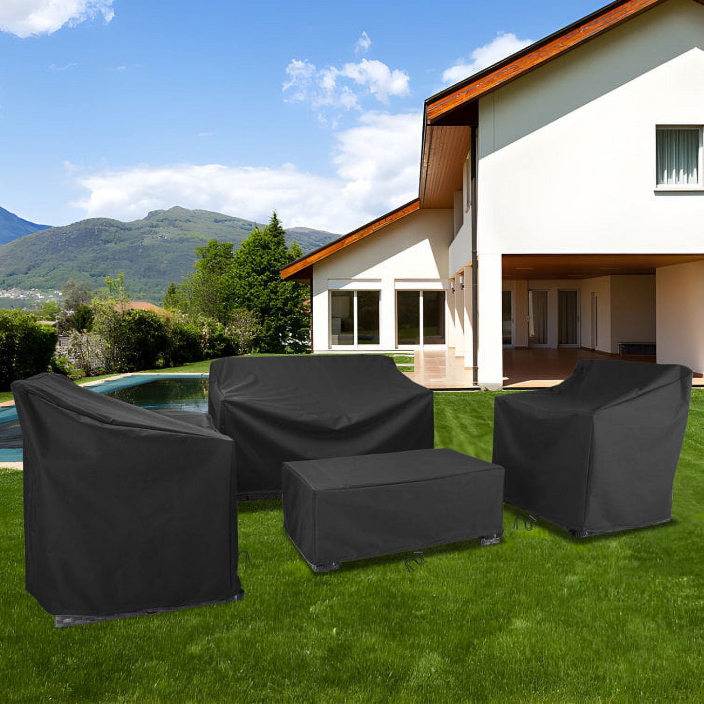 STARTWO Outdoor Rattan/Wicker Chair Furniture Cover Set, 4-Piece, 600D Heavy Duty Water-Resistant Fabric